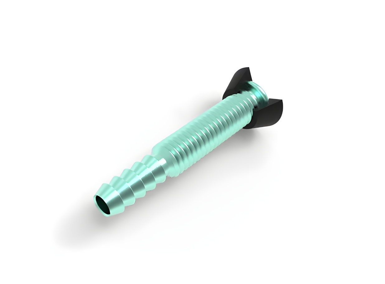 a 3D render of a male treaded tube with a m12 cone
